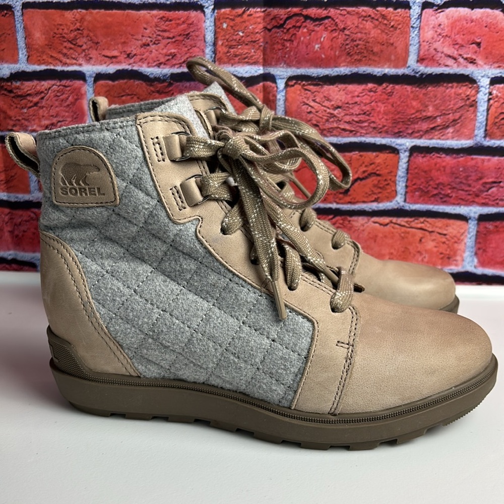 SOREL Women’s Evie II NW Lace Waterproof Wedge‎ Bootie Boot Omega Taupe Size 8